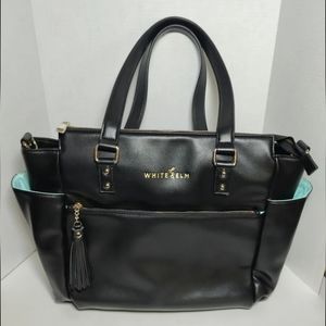 White Elm - Black Leather Diaper Bag Tote Backpack Large - Excellent Condition